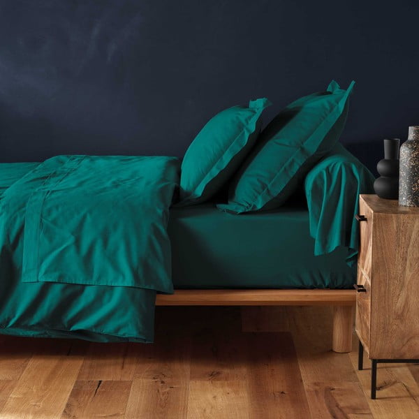 Cearceaf verde închis din bumbac cu elastic 160x200 cm Lina – douceur d'intérieur-image-1