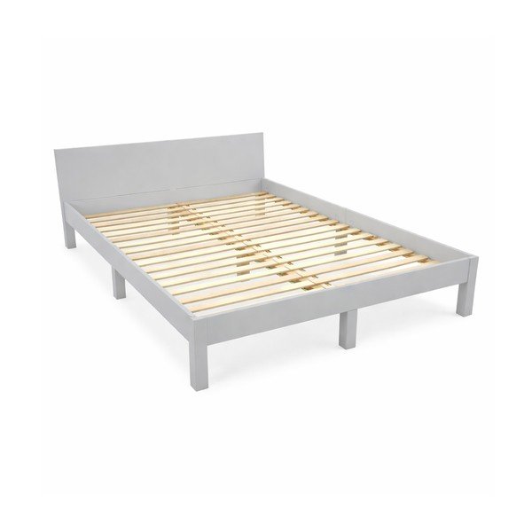 Pat matrimonial gri deschis din lemn masiv de fag cu somieră 140x200 cm Dabi – Ragaba