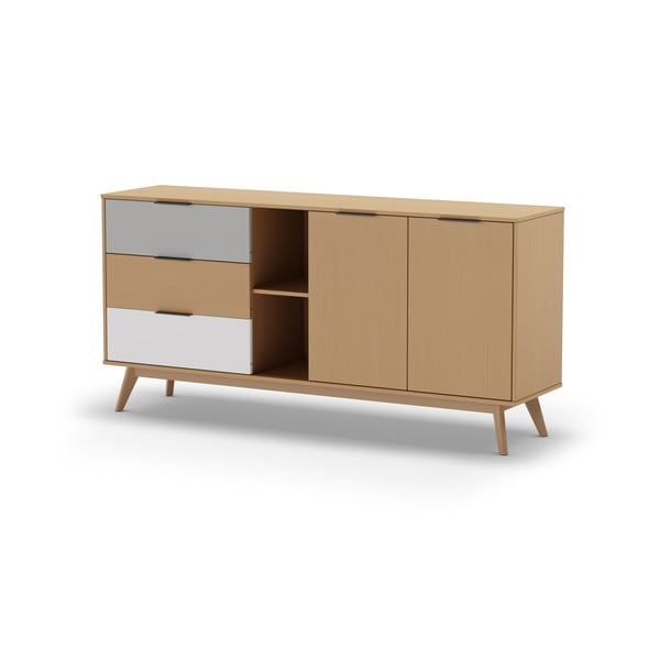 Comodă natural/gri/alb din lemn de pin 165x81 cm Elfa – Marckeric-image-2