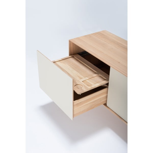 Comodă TV albă/în culoare naturală din lemn de stejar 180x64 cm Fina – Gazzda-image-1