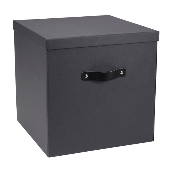 Cutie de depozitare cu mâner din piele Bigso, 31,5 x 31 cm, gri închis-negru