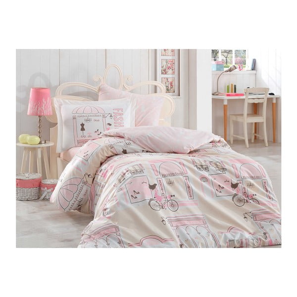 Lenjerie de pat cu cearșaf Boutique, 160 x 220 cm, roz