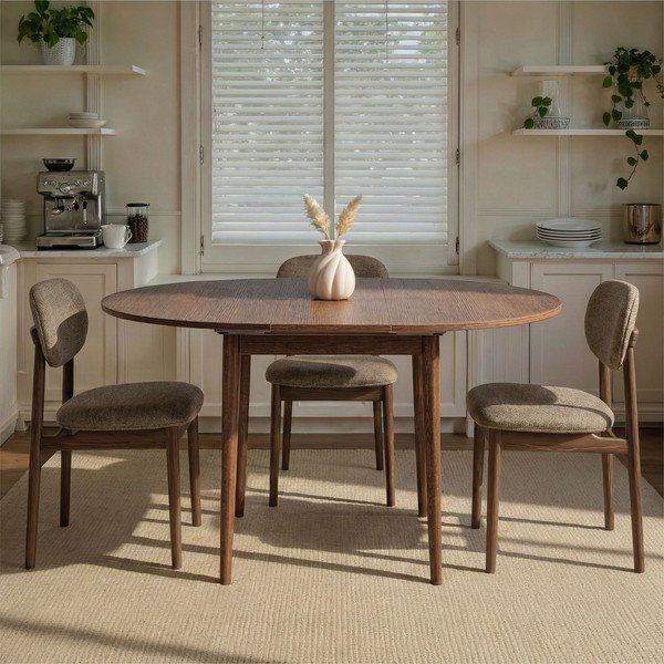 Masă de dining rotundă extensibilă cu aspect de lemn de nuc cu blat suplimentar ø 100 cm Viona – Kalune Design-image-3