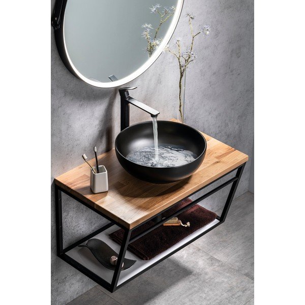 Blat sub chiuvetă în culoare naturală din lemn de stejar 80x50 cm Woody – Sapho-image-2