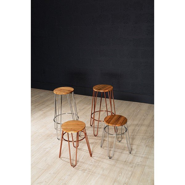 Scaun tip taburet argintiu/în culoare naturală din lemn de ulm District – Premier Housewares-image-2