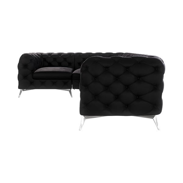 Colțar negru cu tapițerie din catifea (cu colț pe partea stângă/în formă de ”L”) Chelsea – Ropez-image-1