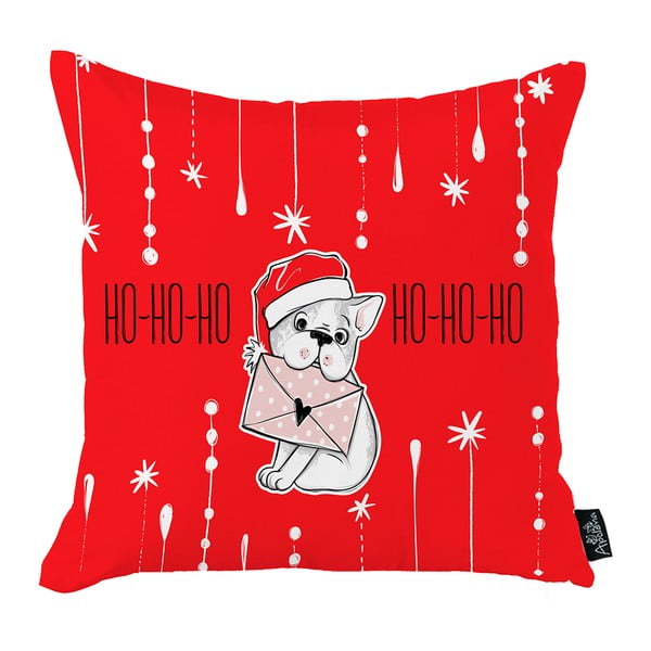 Față de pernă cu model de Crăciun Mike & Co. NEW YORK Ho-Ho-Ho Dog, 45 x 45 cm, roșu-alb