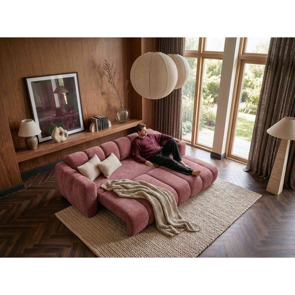Colțar roșu extensibil cu tapițerie din chenille (cu colț pe partea dreaptă) Michell – Miuform-image-1