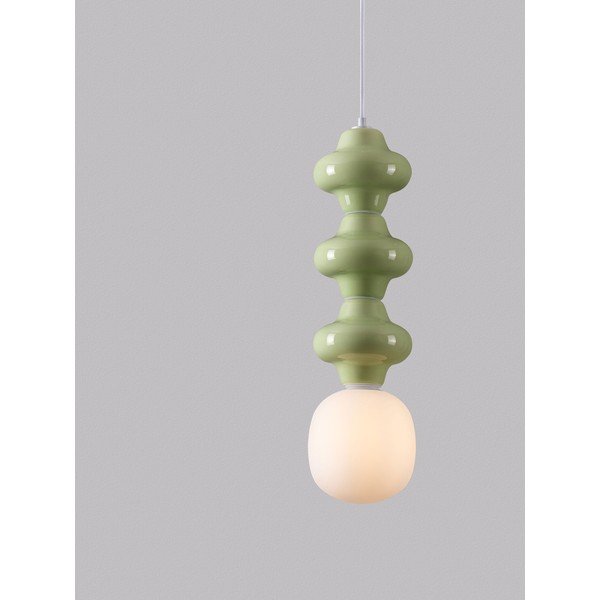 Lustră albă/verde-deschis din ceramică cu abajur din sticlă ø 18 cm Clio – Nova Luce-image-1