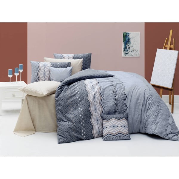 Set lenjerie de pat din bumbac pentru pat dublu Ranforce Ekinoks Grey, 200 x 220 cm