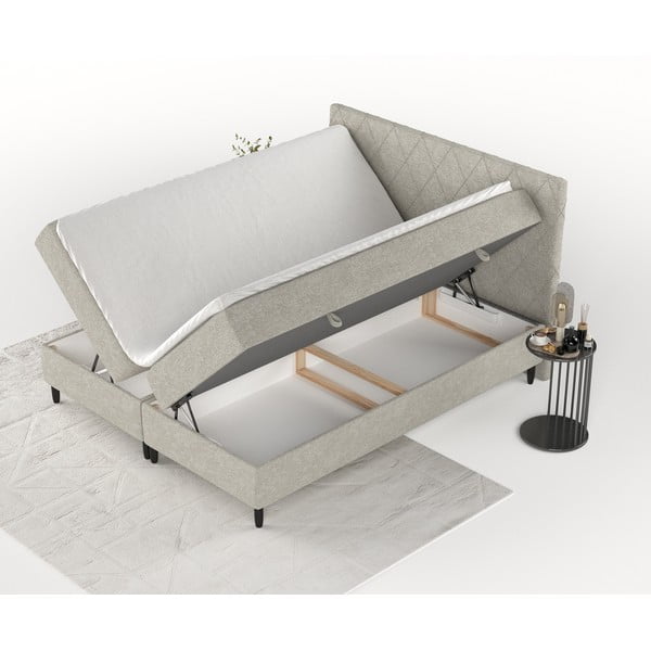 Pat boxspring gri/bej cu spațiu de depozitare 200x200 cm Gwen – Maison de Rêve-image-2
