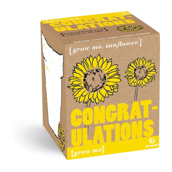 Set grădinărit Gift Republic Congratulations cu semințe de floarea-soarelui