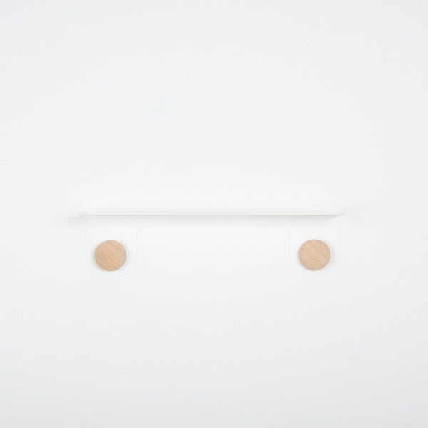 Raft de perete din oțel și detalii din lemn de stejar, cu 2 cârlige Gazzda Hook, lungime 50 cm, alb-image-1