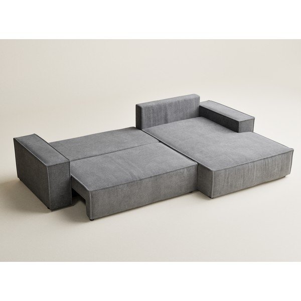 Colțar gri extensibil/cu spațiu de depozitare cu tapițerie din chenille (cu colț pe partea dreaptă/cu șezlong) Maze – Maison de Rêve-image-4