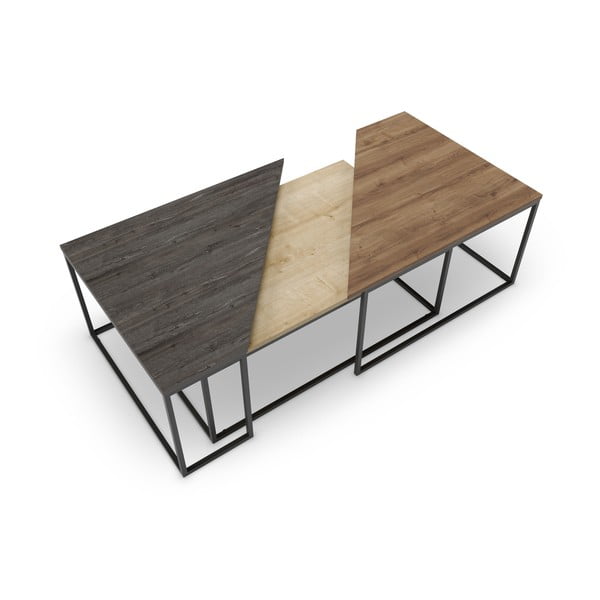 Măsuțe de cafea în culoare naturală 3 buc. cu blat cu aspect de lemn de nuc 70x110 cm Titan – Marckeric-image-3