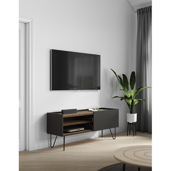 Comodă TV negru-maro cu aspect de lemn de nuc 140x59 cm Nina – TemaHome-image-1