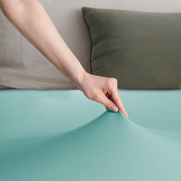 Cearceaf turcoaz din jerseu cu elastic 90x200 cm Amber – Restilo-image-1