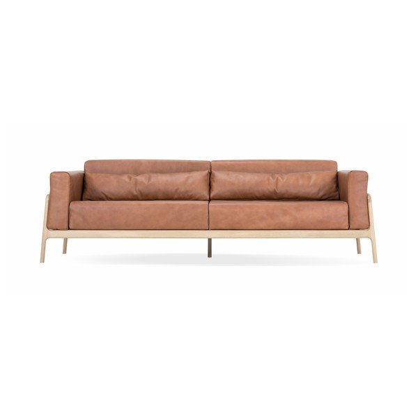 Canapea din piele bovină cu structură din lemn masiv de stejar Gazzda Fawn, 240 cm, maro cognac