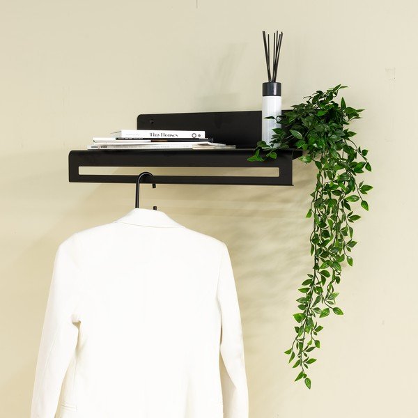 Cuier de perete negru cu raft din metal 60 cm Sway – Spinder Design-image-1