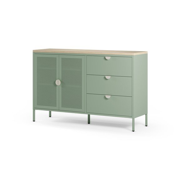 Comodă verde-mentă/în culoare naturală din metal 140x90x40 cm Sayla – Marckeric-image-4