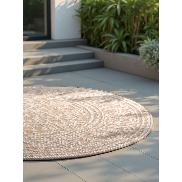 Covor pentru exterior și interior bej/fildeș rotund ø 160 cm Duet Kona – NORTHRUGS-image-4