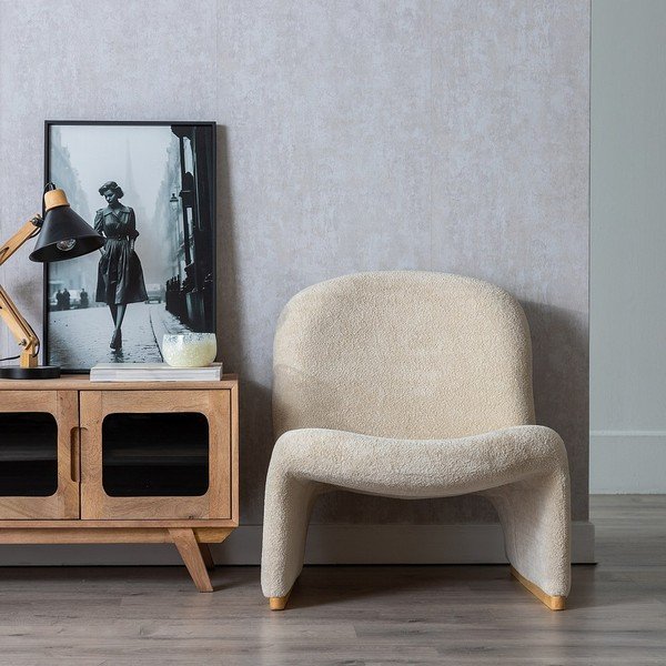 Fotoliu bej cu tapițerie din țesătură bouclé – Ixia-image-1