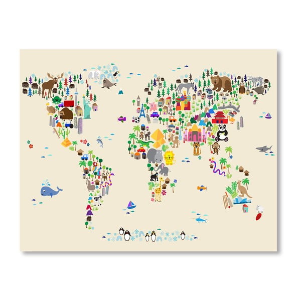 Poster cu harta lumii Americanflat Animal, 60 x 42 cm, multicolor