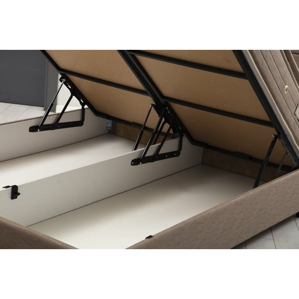 Pat matrimonial maro tapițat cu spațiu de depozitare cu somieră 140x200 cm Orina – Kalune Design-image-1