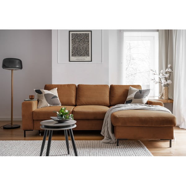 Colțar portocaliu/maro extensibil cu tapițerie din catifea reiată  (cu colț pe partea dreaptă) Lofty Lilly – Miuform-image-4