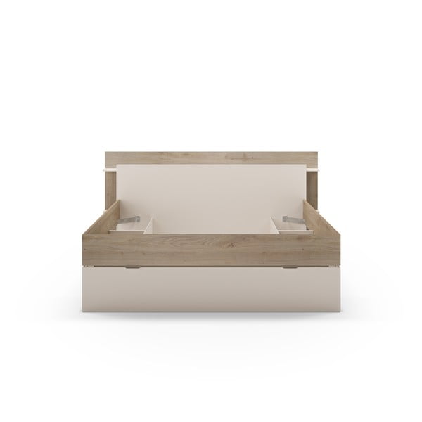 Pat matrimonial alb/în culoare naturală cu aspect de lemn de stejar cu spațiu de depozitare fără somieră 160x200 cm Albo – Marckeric-image-3