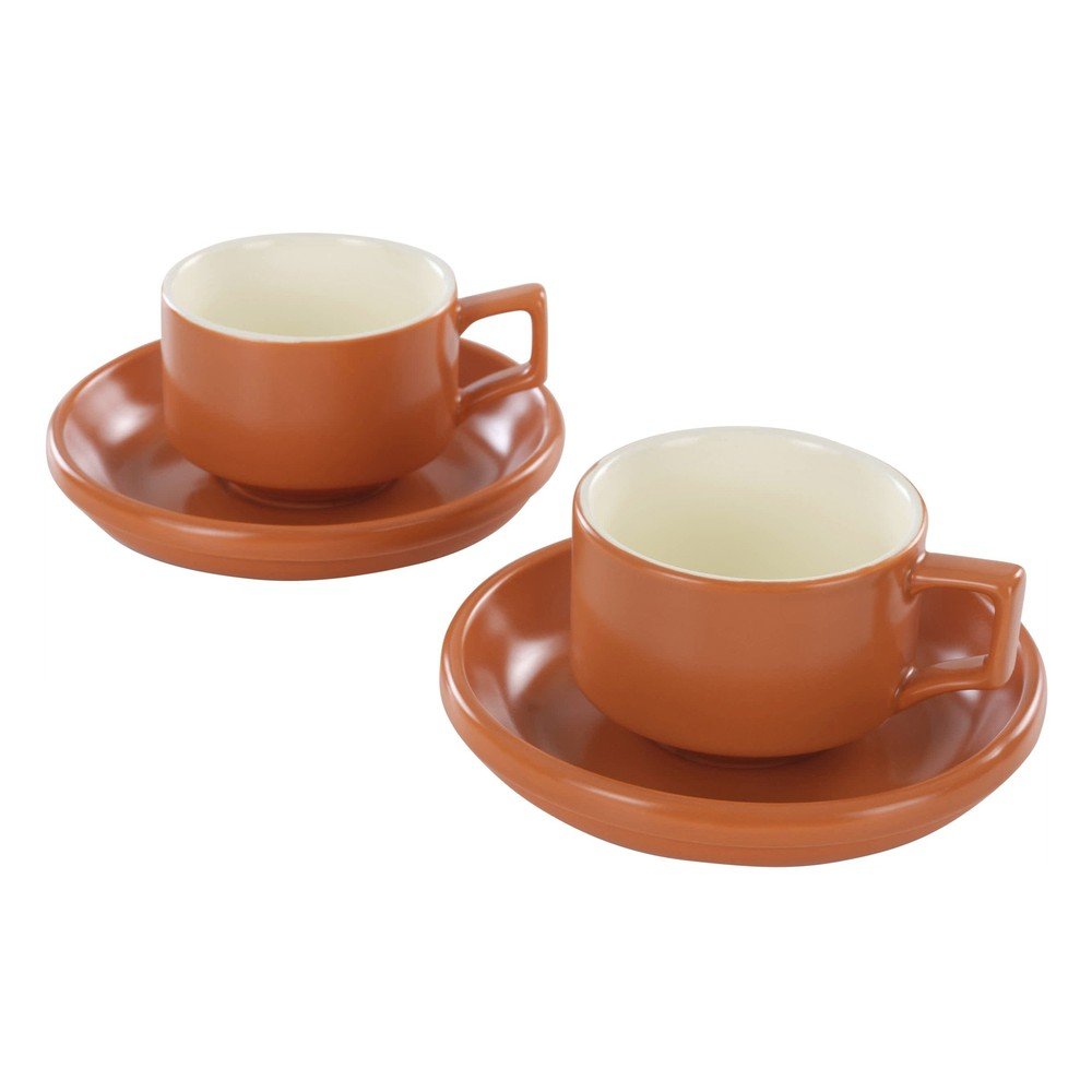 Cești portocalii 4 buc. cu farfurioară din ceramică 300 ml Thelma – Jotex