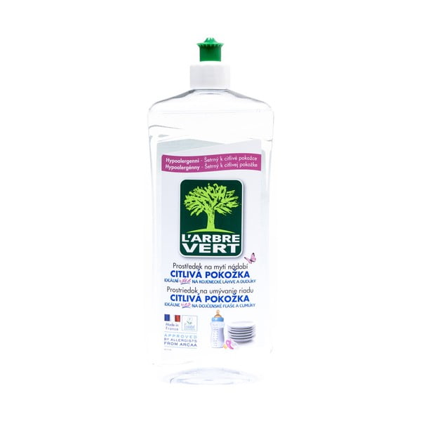 Detergent lichid și ecologic pentru spălarea vaselor L´Arbre Vert Sensitive, 2 x 750 ml
