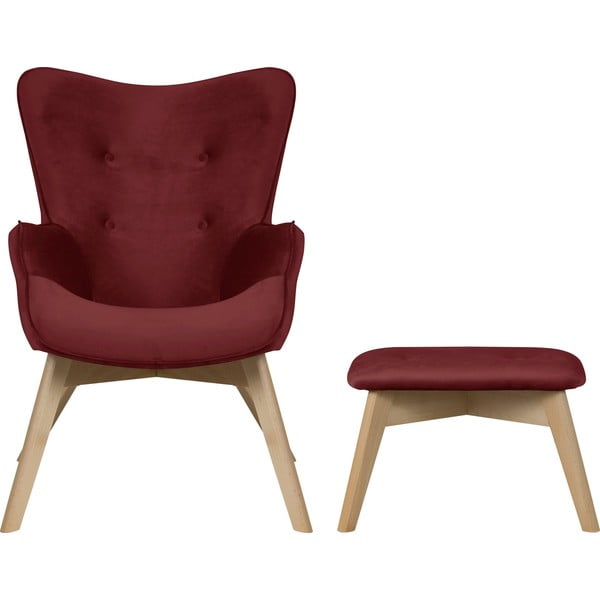Fotoliu cu taburet roșu cu tapițerie din catifea Niko – Ropez-image-2