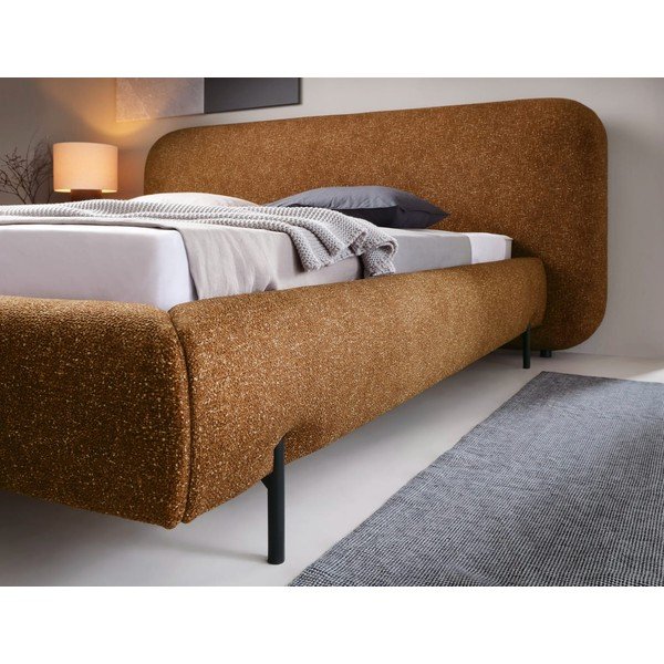 Pat matrimonial galben ocru tapițat cu spațiu de depozitare cu somieră 160x200 cm Pointt – ELTAP-image-4