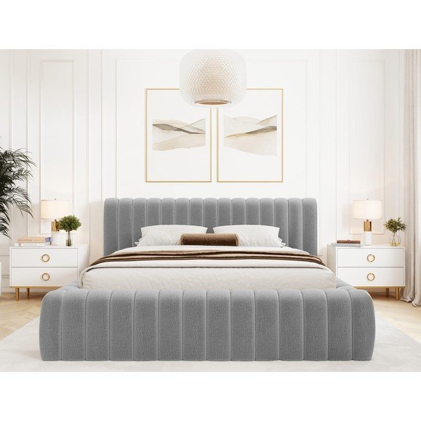 Pat matrimonial gri deschis tapițat cu spațiu de depozitare cu somieră 180x200 cm Carilla – ELTAP-image-3