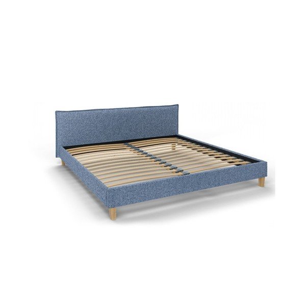 Pat matrimonial albastru cu tăblie și  somieră 200x200 cm Tina – Ropez