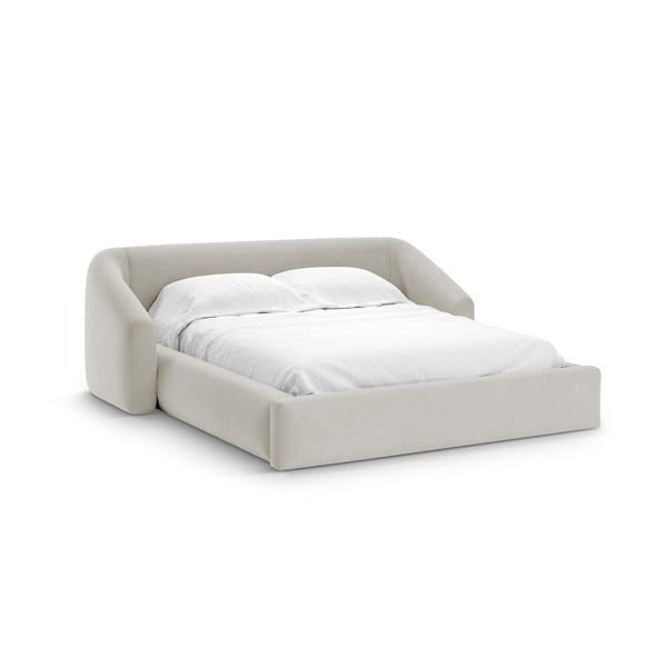 Pat matrimonial bej tapițat cu spațiu de depozitare cu somieră 200x200 cm Campi – Cosmopolitan Design