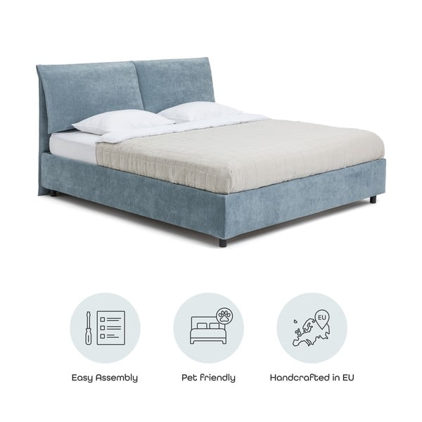 Pat matrimonial albastru tapițat cu spațiu de depozitare cu somieră 180x200 cm Myra Pillow – Bonami Selection-image-4