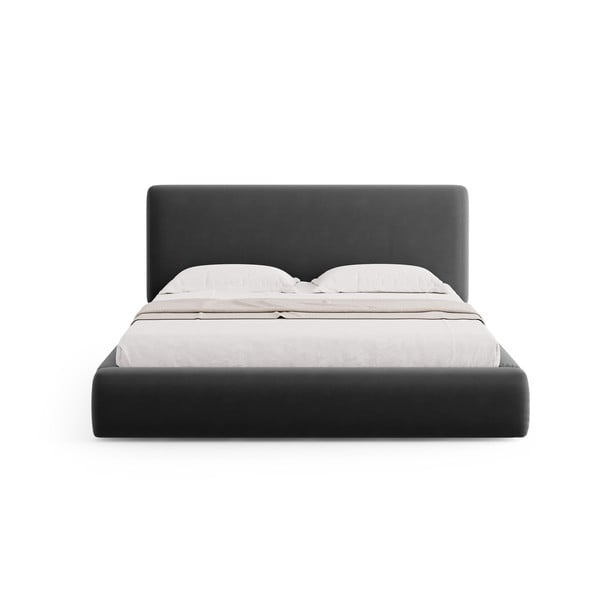 Pat matrimonial gri închis tapițat cu spațiu de depozitare cu somieră 180x200 cm Colonel – Cosmopolitan Design-image-3