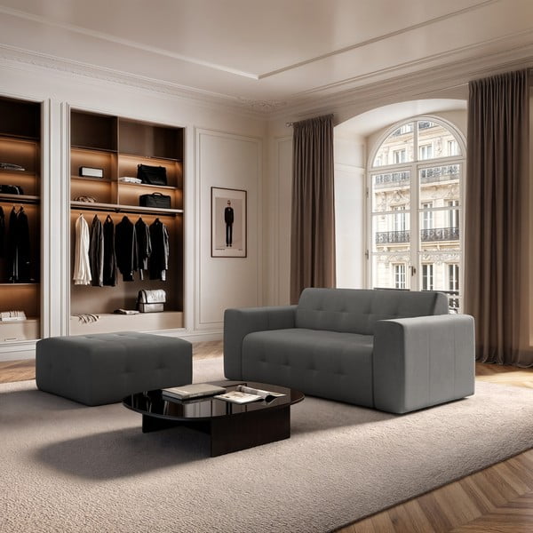 Taburet gri cu tapițerie din catifea Tuil – Rodier-image-1