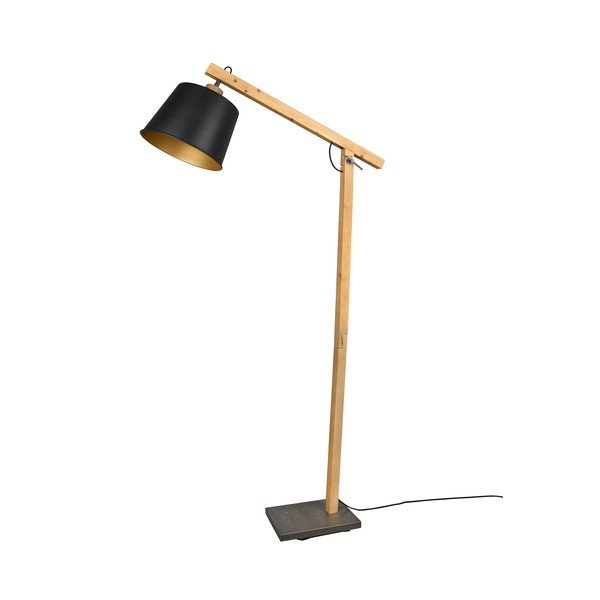Lampadar negru/în culoare naturală cu abajur din metal (înălțime 156 cm) Harris – Trio