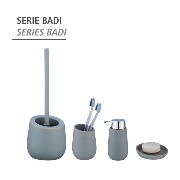 Perie cu suport din ceramică pentru toaletă Wenko Badi, gri-image-2