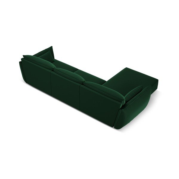 Colțar verde închis cu tapițerie din catifea (cu colț pe partea stângă, cu șezlong) Vanda – Mazzini Sofas-image-3
