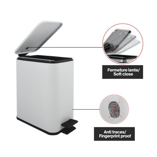 Coș de gunoi alb mat cu pedală din oțel 5 l   Erik – Spirella-image-4