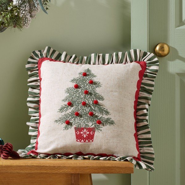 Pernă decorativă 45x45 cm  cu model de Crăciun Frilled Christmas Tree – Catherine Lansfield-image-1