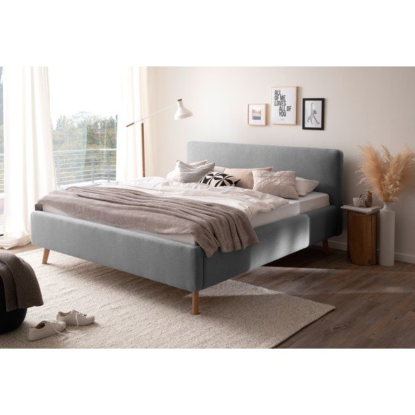 Pat matrimonial gri tapițat cu spațiu de depozitare cu somieră 180x200 cm Mattis – Meise Möbel-image-1