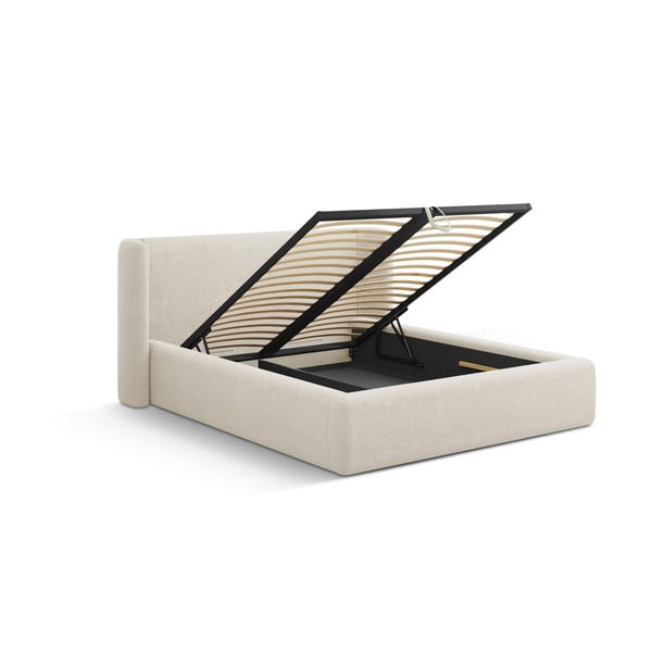 Pat matrimonial crem tapițat cu spațiu de depozitare cu somieră 180x200 cm Jason – Windsor & Co Sofas-image-2