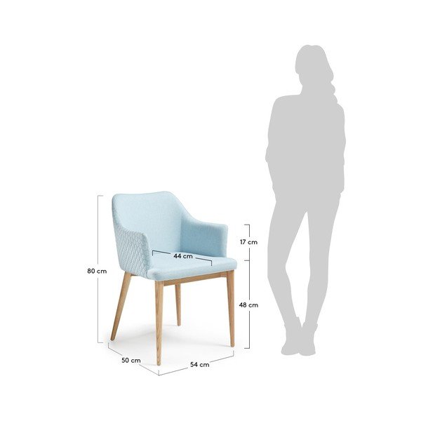 Scaun cu picioare din lemn și cotiere La Forma Danai, albastru-image-1