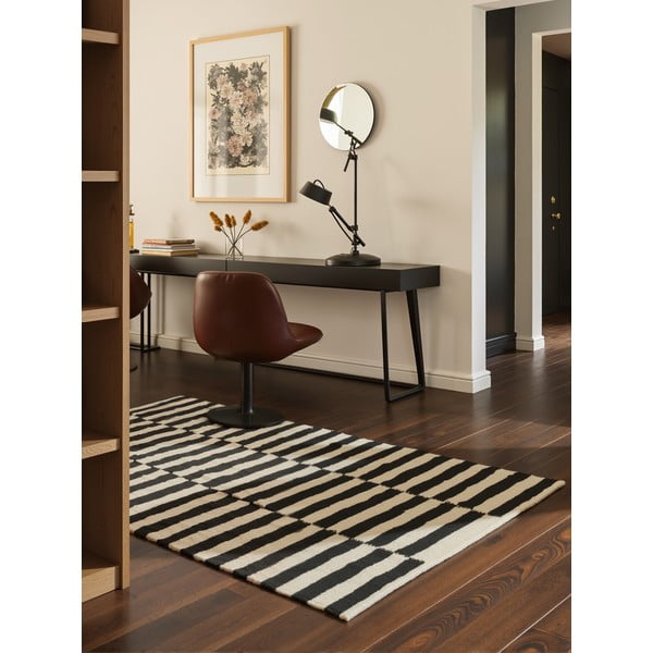 Covor negru-alb reversibil/țesut manual din lână 120x180 cm Donna – Hanse Home-image-1