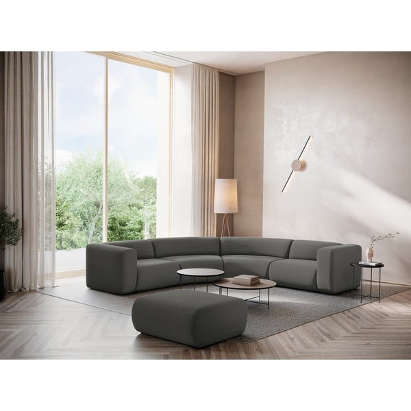 Taburet gri cu tapițerie din catifea Ekahi – Makamii-image-1